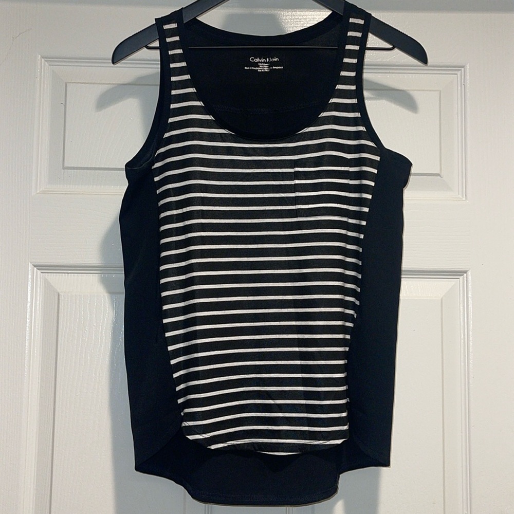 Calvin Klein Black and White Striped Tank Top